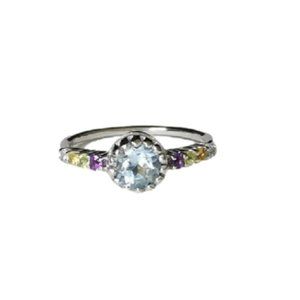 multi gemstone ring Blue Topaz sterling silver size 7